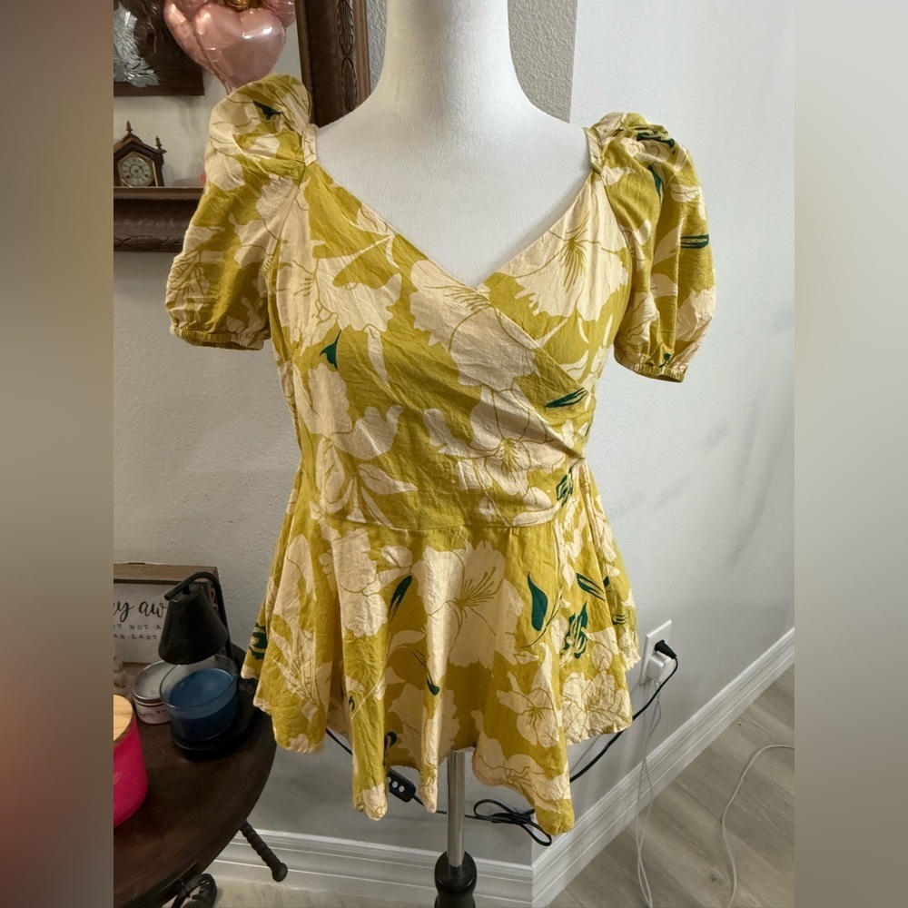 All About You- Floral Yellow Wrap Top